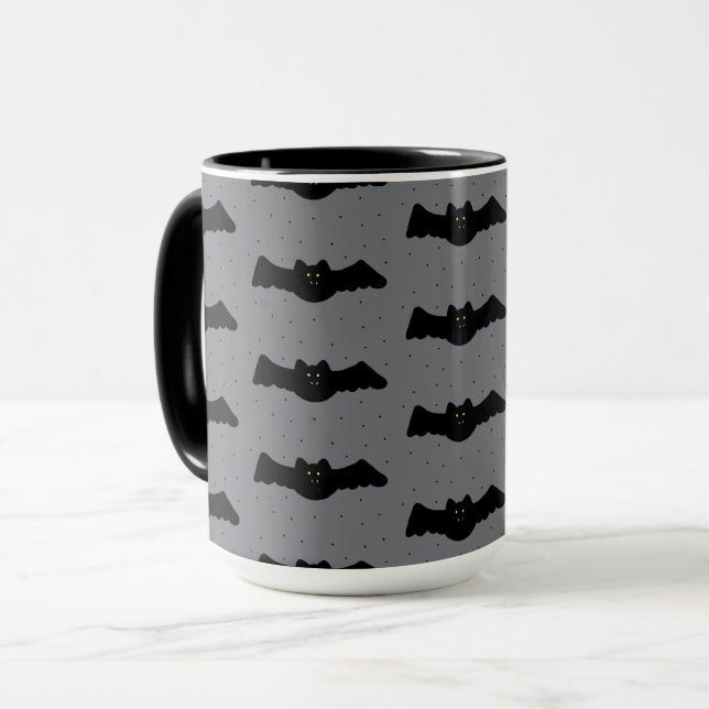 Caneca Gray and Black Halloween Bats (Frente Esquerda)