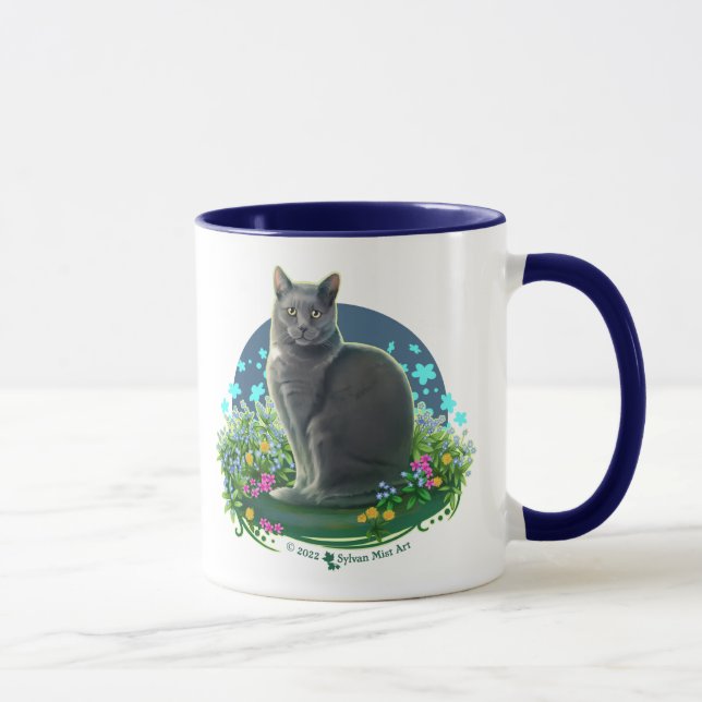 Caneca Gray Cat in the Flower Garden (Direita)
