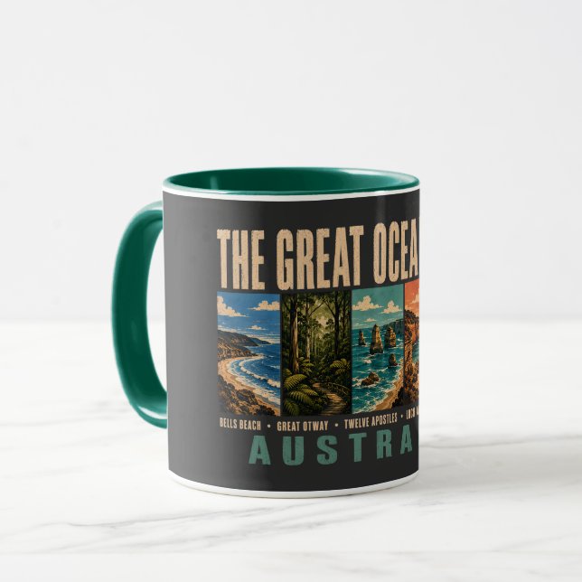 Caneca Great Ocean Road Australia Landmarks Illustration (Frente Esquerda)