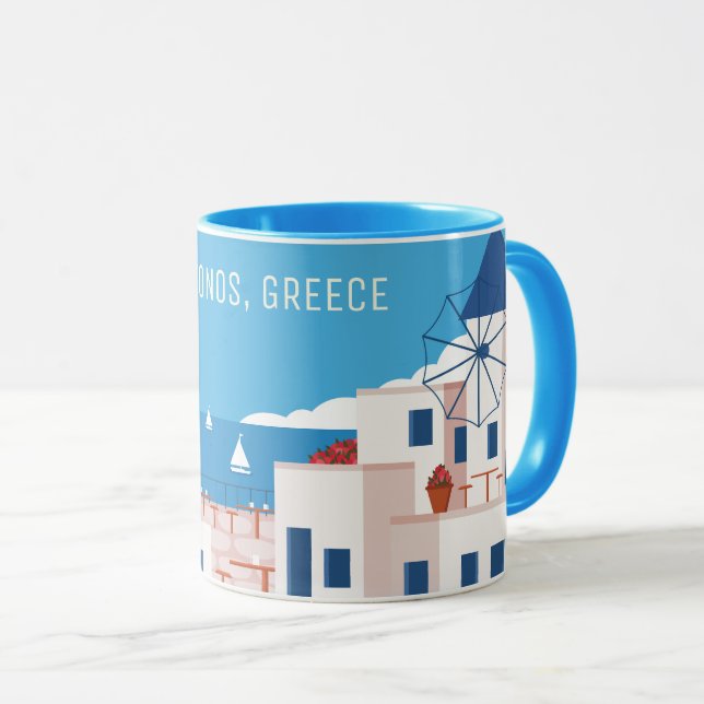 Caneca Grécia do Mykonos de Texto Personalizado (Frente Esquerda)