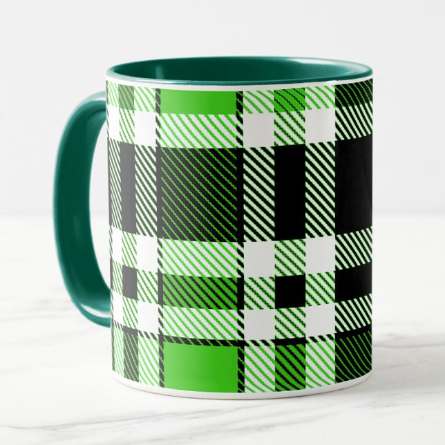 Caneca Green Black White Flannel Tartan Pattern Design  (Criador carregado)