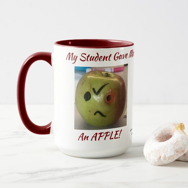 Caneca GREEN engraçada e RED ''Apple from My Student'' (Com Donut)