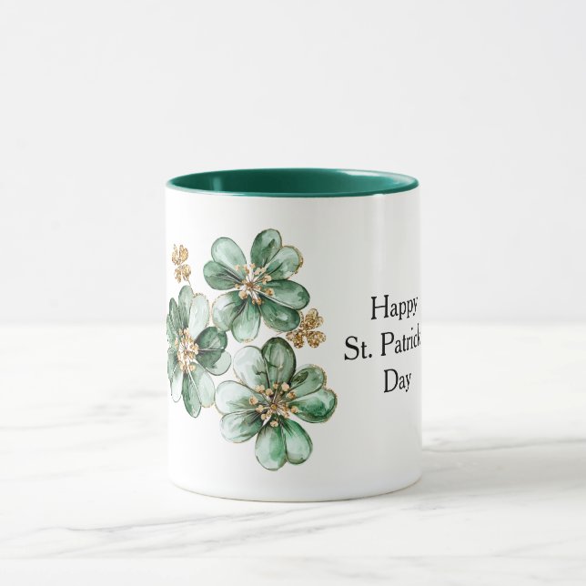 Caneca Green Gold Glitter Shamrock St. Patrick's Day (Centro)