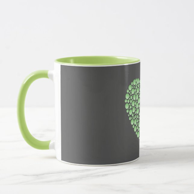 Caneca Green Gradient Heart Circles – Dark Grey Minimal  (Esquerda)