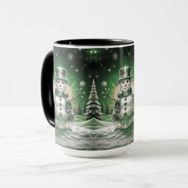 Caneca Green Snowman Snowflakes Holiday Mug