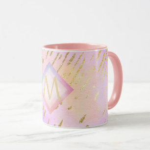 Caneca Grelha de Impressão Dourada Rosa Brilhante e Bril