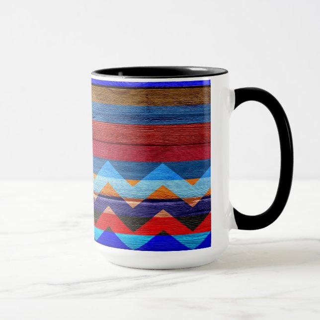 Caneca Grelhas De Chevron Coloridas Na Madeira #19 (Direita)