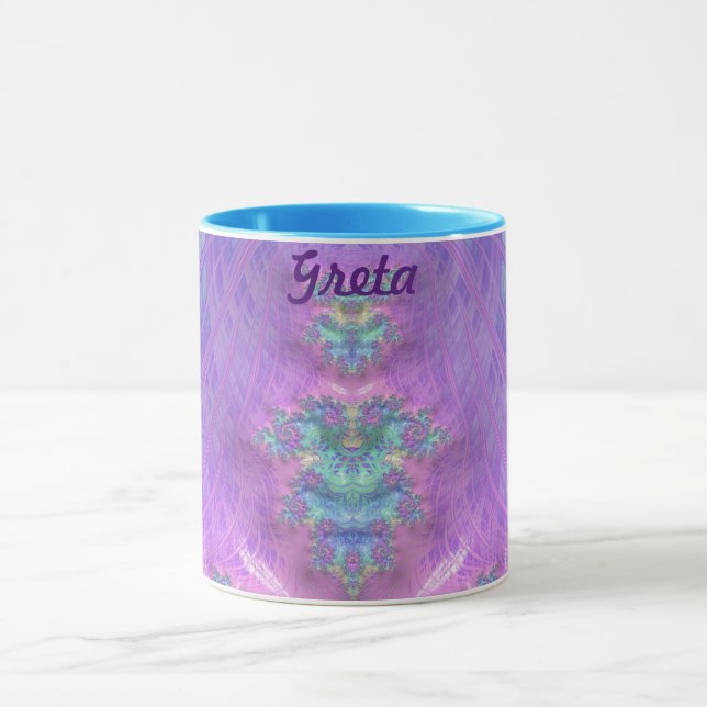 Caneca GRETA ~ GLOSSY 3D Glossy Verde Roxo Azul ~ Mug (Centro)