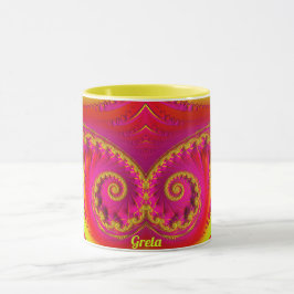 Caneca GRETA ~ PÊS QUENTE 3D Fractal ~ Pink Red Yellow