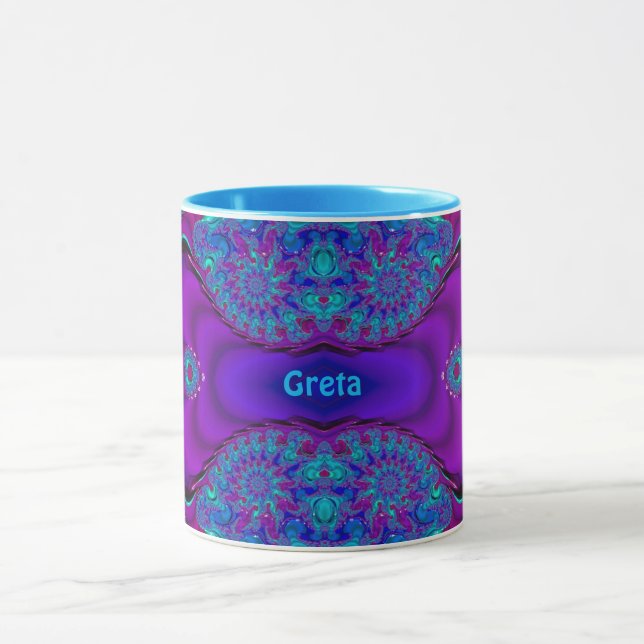 Caneca GRETA ~ Zany 3D ~ Azul, Verde e Roxo (Centro)