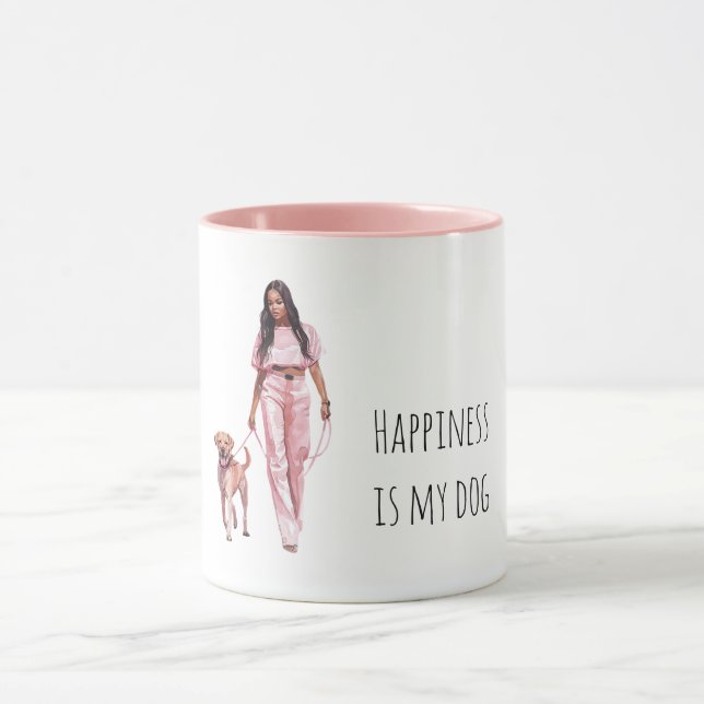 Caneca Grey Black Puppy Black Lady Walking Dog   (Centro)