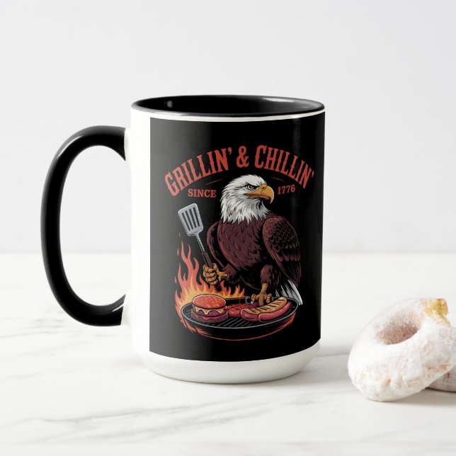 Caneca Grillin' & Chillin' Desde 1776 - Águia Patriótica (Com Donut)