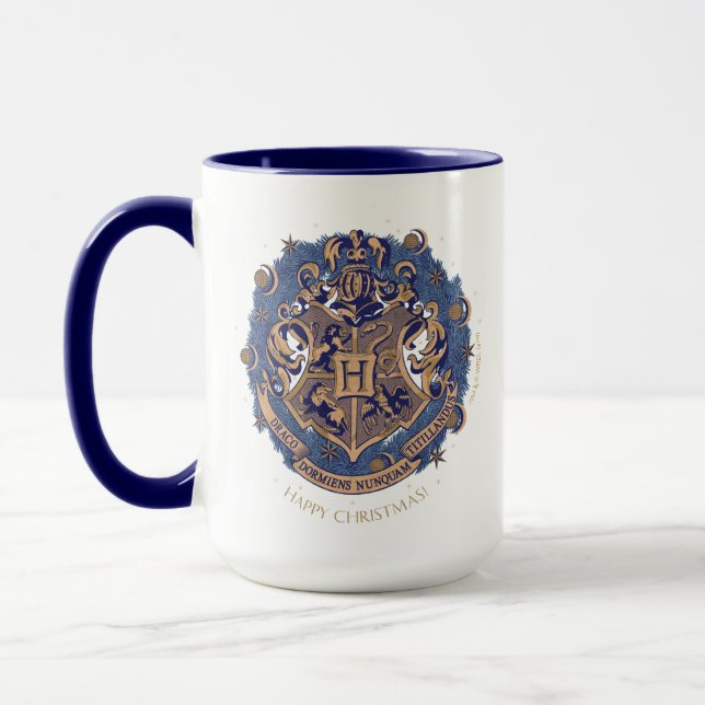 Caneca Grinalda de Natal com Brasão de HOGWARTS™ Azul (Esquerda)