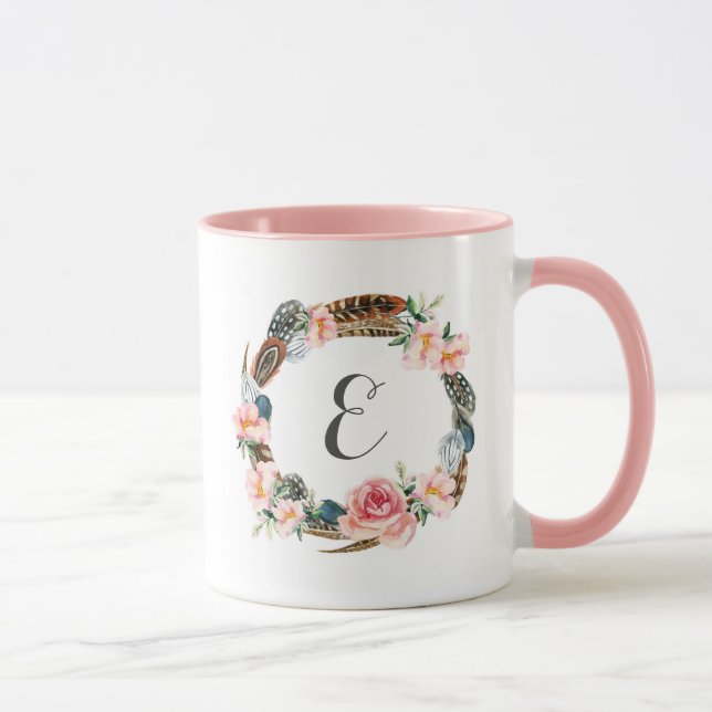 Caneca Grinalda floral da aguarela com monograma das (Direita)