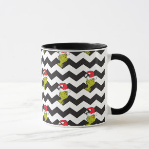 Caneca Grinch Padrão de Chevron de Férias Preto e Branc