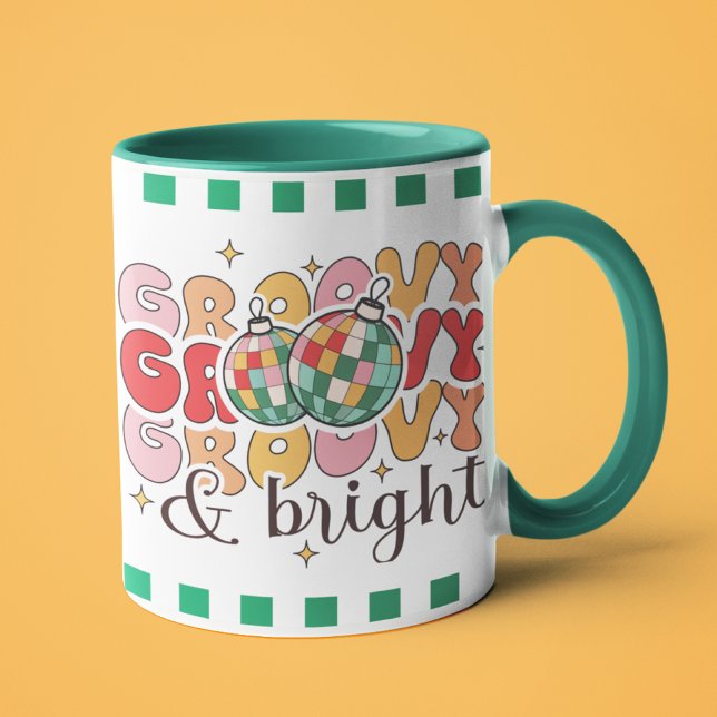 Caneca Groovy e Brilhante Retro Natal Glitter (Criador carregado)