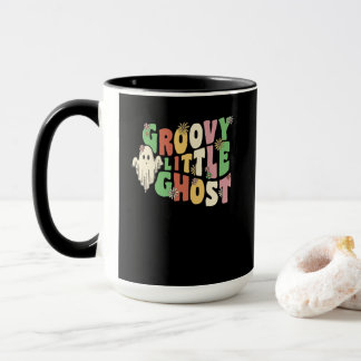 Caneca Groovy Little Ghost With Vintage Flowers Halloween