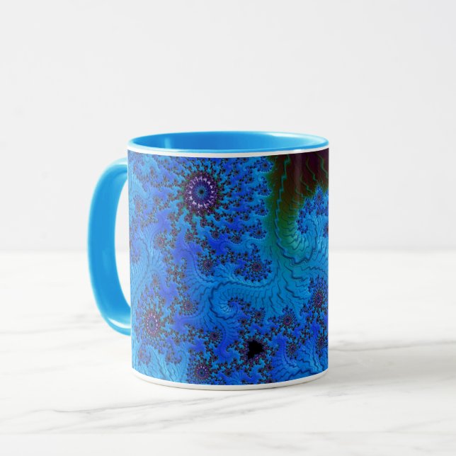 Caneca Groovy Moody Blue Fractal Mandelbrot Espirais (Frente Esquerda)