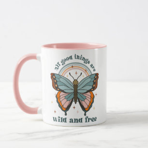 Caneca Groovy Retro Borboleta Arco-Íris