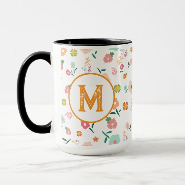 Caneca Groovy Retro Daisy Flowers Padrão Boho Floral (Esquerda)