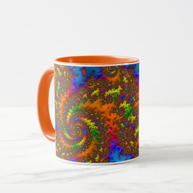 Caneca Groovy Retro Psicodélico Arte Fractal Espiral (Frente Esquerda)