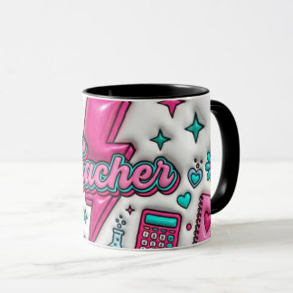 Caneca Groovy Teacher Retro Pink & Teal 11oz Combo Mug