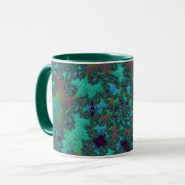 Caneca Groovy Teal e Plum Fractal Abstrato Art