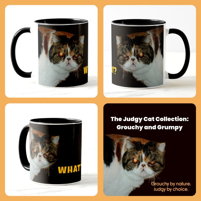Caneca Grouchy Exotic Shorthair “WHAT?” Judgy Cat (Criador carregado)