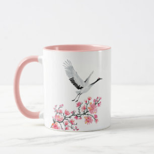 Caneca Grua japonesa personalizada e flor de cereja