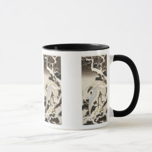 Caneca Gruas em uma Árvore Pinheira, Hokusai, 1832 Mugs,