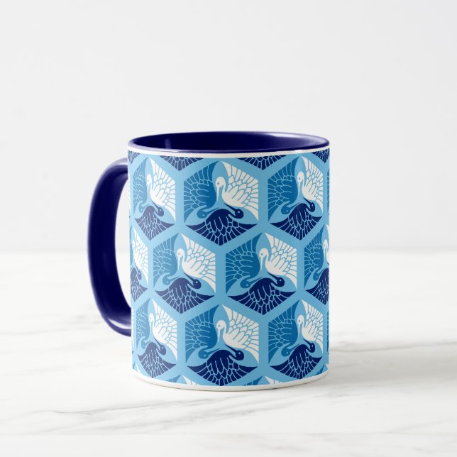 Caneca Gruas japonesas, Marinho, branco e azul claro (Frente Esquerda)