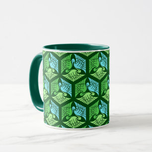 Caneca Gruas japonesas, verde-jade e azul-claro