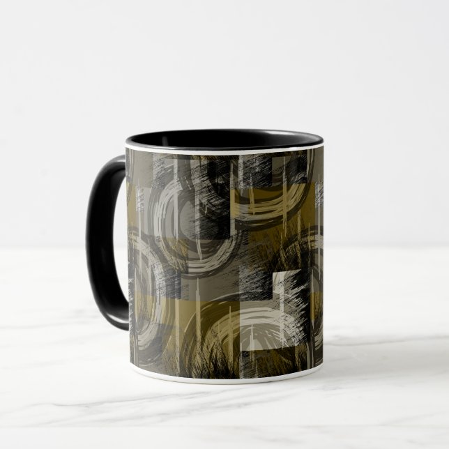 Caneca Grunge abstrato, marrom monocromático (Frente Esquerda)