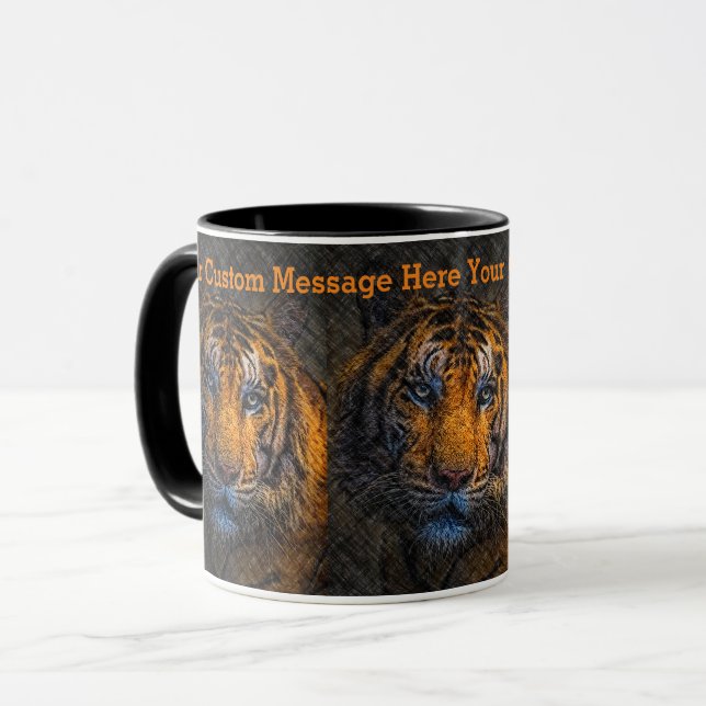 Caneca Grunge de Rosto de Tigre de Mensagem Personalizada (Frente Esquerda)