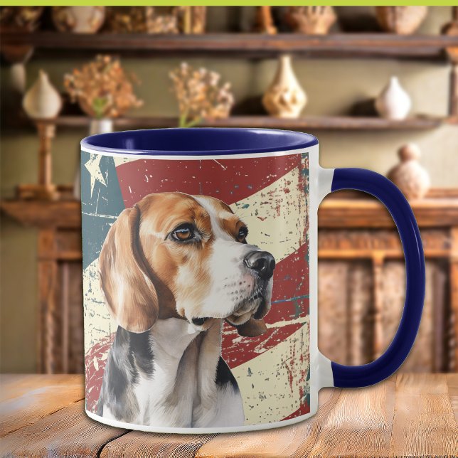 Caneca Grunge USA Flag Beagle Hound (Criador carregado)