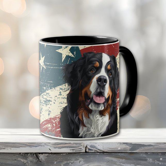 Caneca Grunge USA Flag Bernese Mountain Dog (Criador carregado)