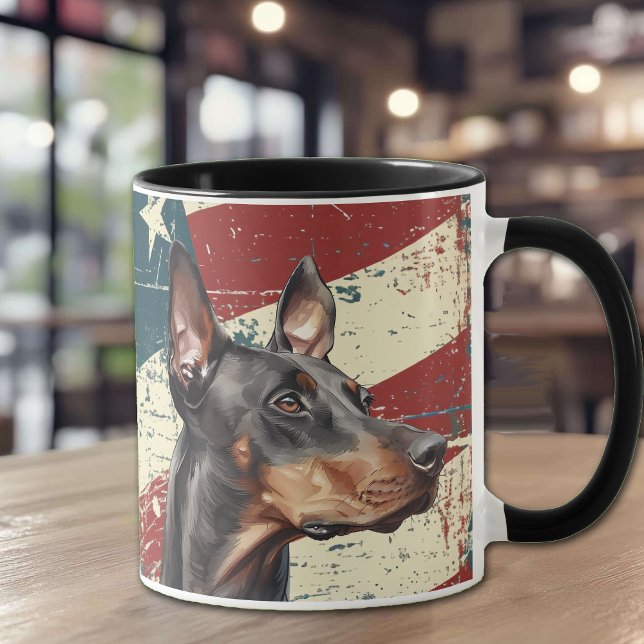 Caneca Grunge USA Flag Doberman Pinscher Dog (Criador carregado)