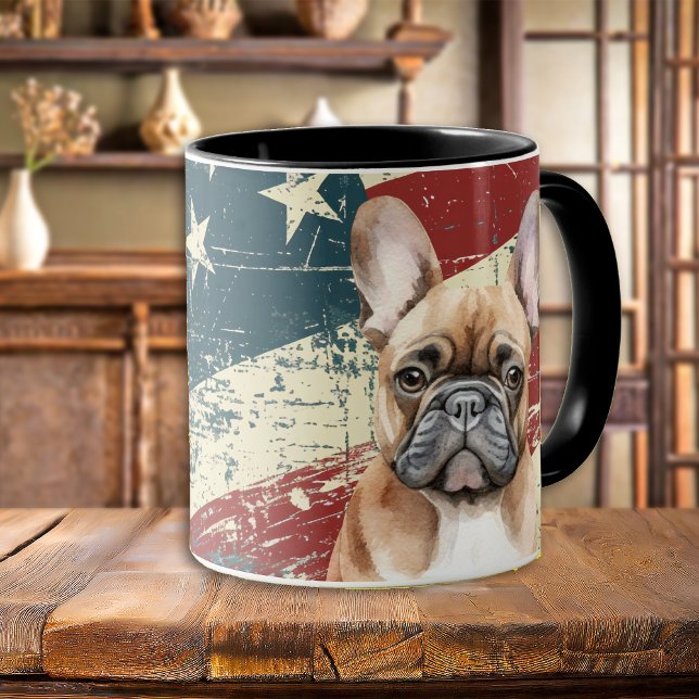 Caneca Grunge USA Flag French Buldog (Criador carregado)