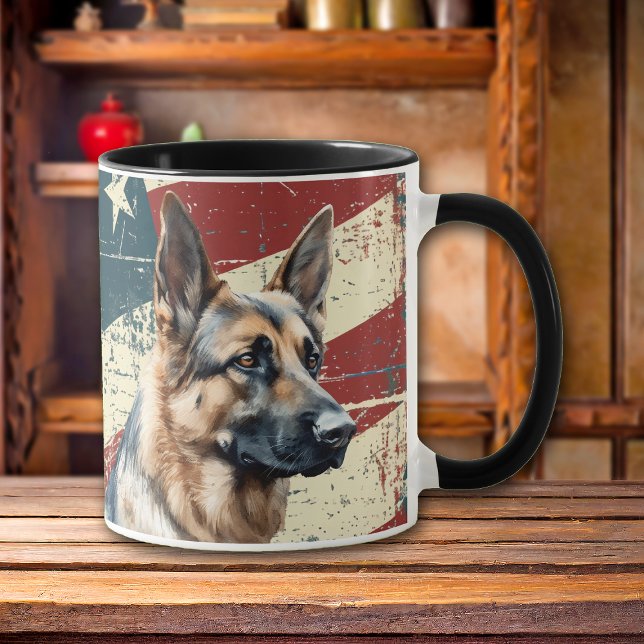 Caneca Grunge USA Flag German shepherd Dog (Criador carregado)