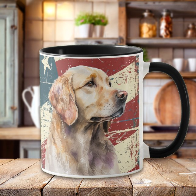 Caneca Grunge USA Flag Ouro Retriever Dog (Criador carregado)