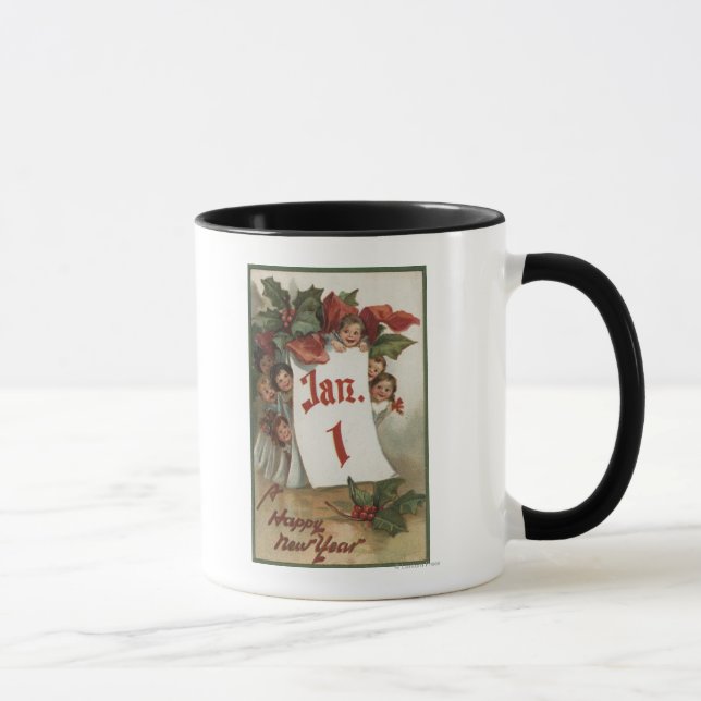 Caneca Grupo de Crianças Escondendo-se Atrás do Calendári (Direita)