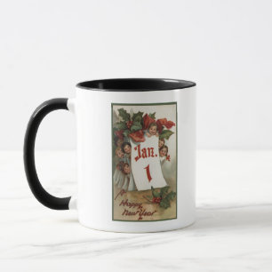 Caneca Grupo de miúdos que escondem atrás do calendári
