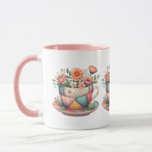 Caneca Grupo de Patchwork com Flores Whimsical