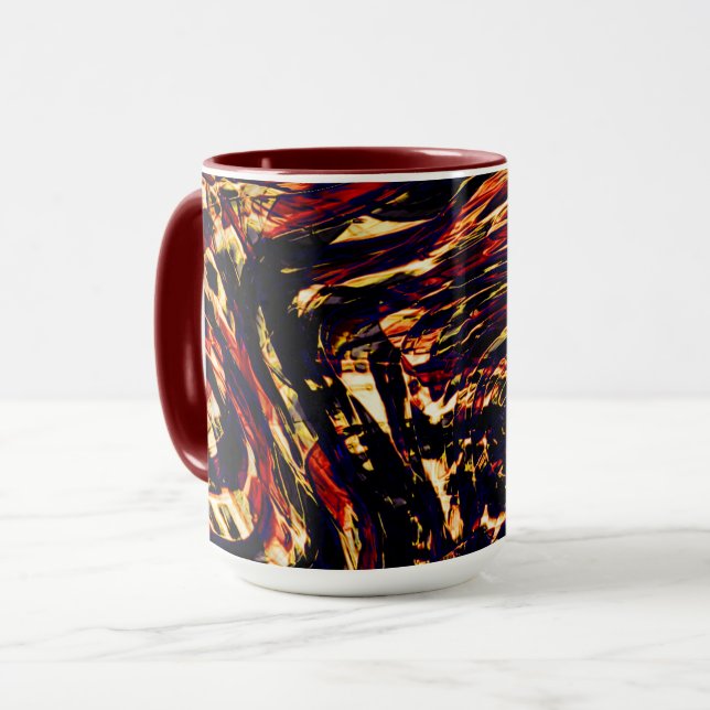 Caneca Guerra de fitas ouros contra vermelho, em fundo es (Frente Esquerda)