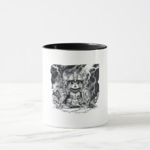 Caneca Guerreiro Épico de Gato Viking com Machado e Escud