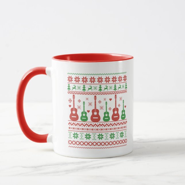 Caneca Guitarra acústica de suéter de Natal feia (Esquerda)