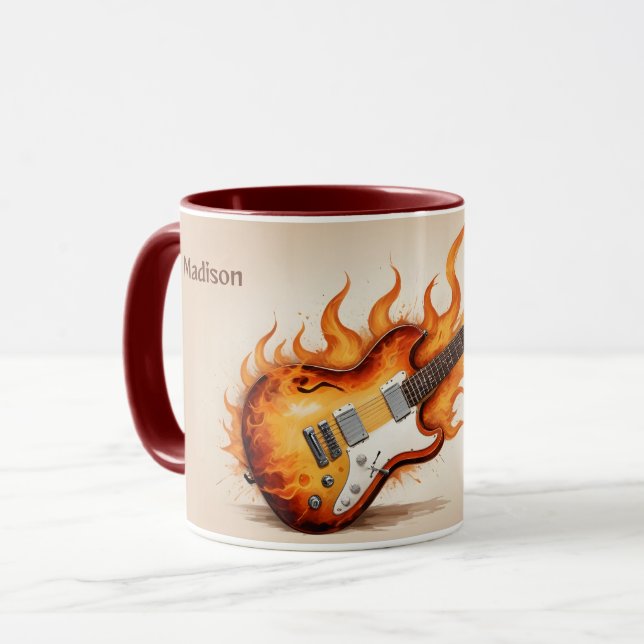Caneca Guitarra de Formação de Texto e Nome Personalizado (Frente Esquerda)