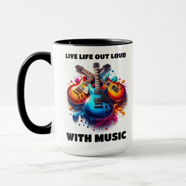 Caneca Guitarras Coloridos Vivem A Vida Alto com Música (Esquerda)