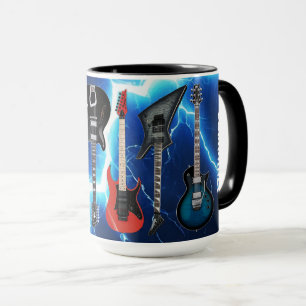 Caneca Guitarras Elétricas Personalizadas Relâmpago Azul