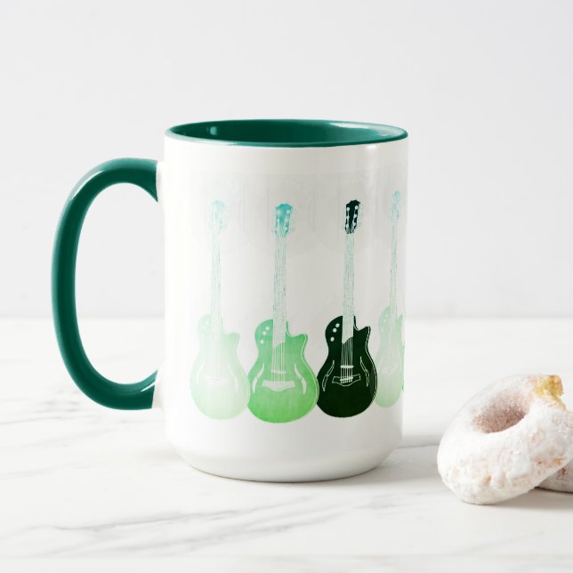 Caneca Guitarras elétricas, pop art verde (Com Donut)